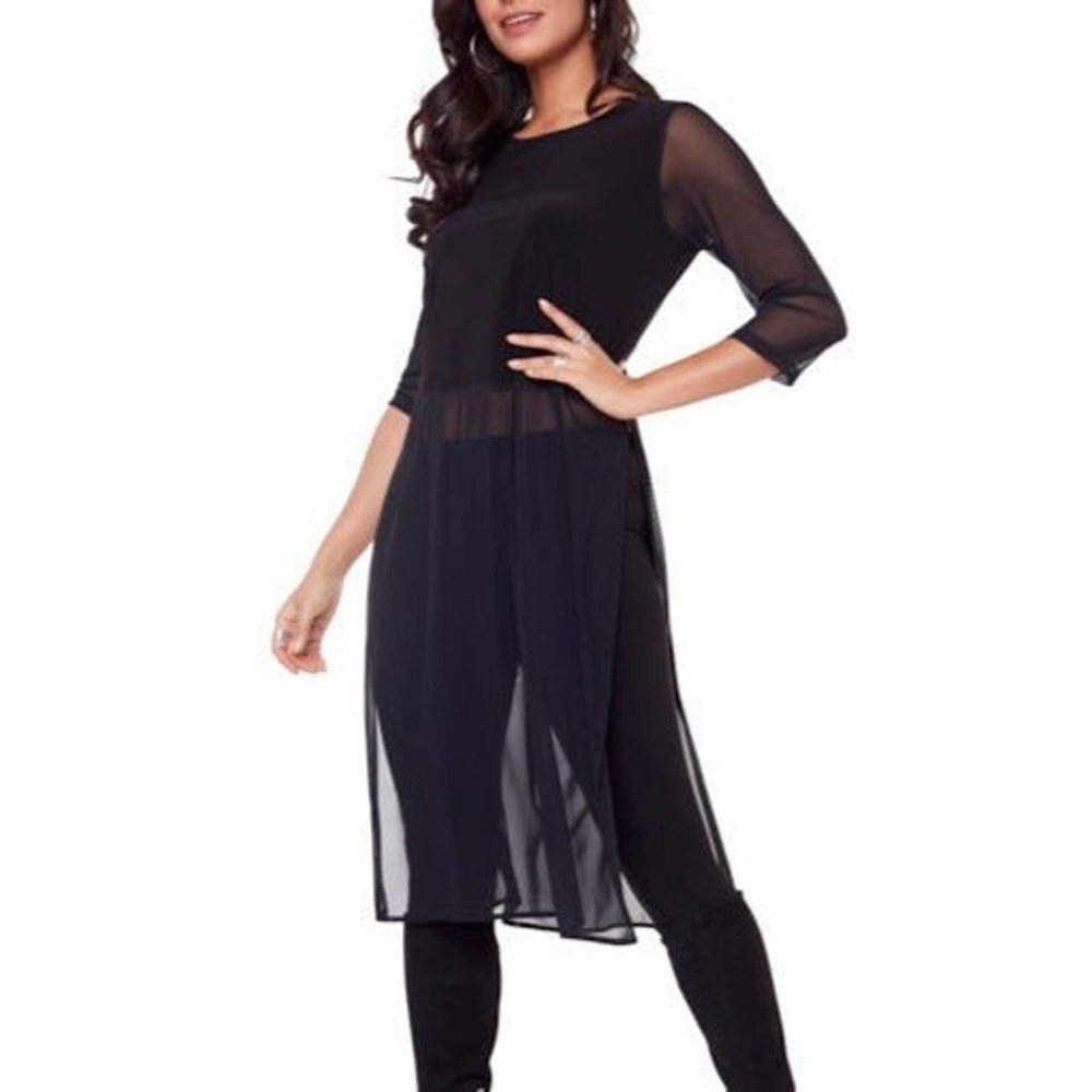 Women's Dressy Tunic Size XXL Black Long Sheer Top Compli-K NWT